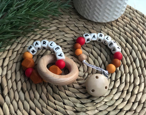 Personalised Silicone Teether & Dummy Chain Combo